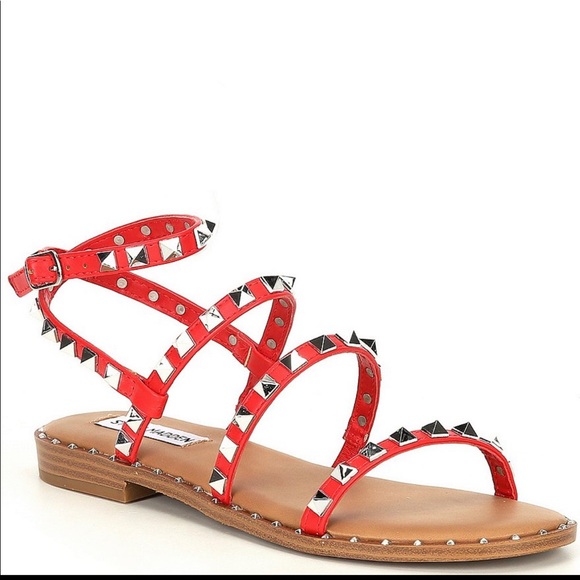 Steve Madden Red Travel Studded Sandals - Picture 6 of 6